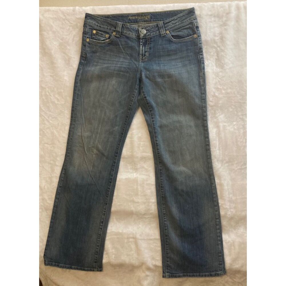 American Eagle Jeans Sz 10 Boyfriend 77 Womens Wide Leg Stretch Pants  34x32